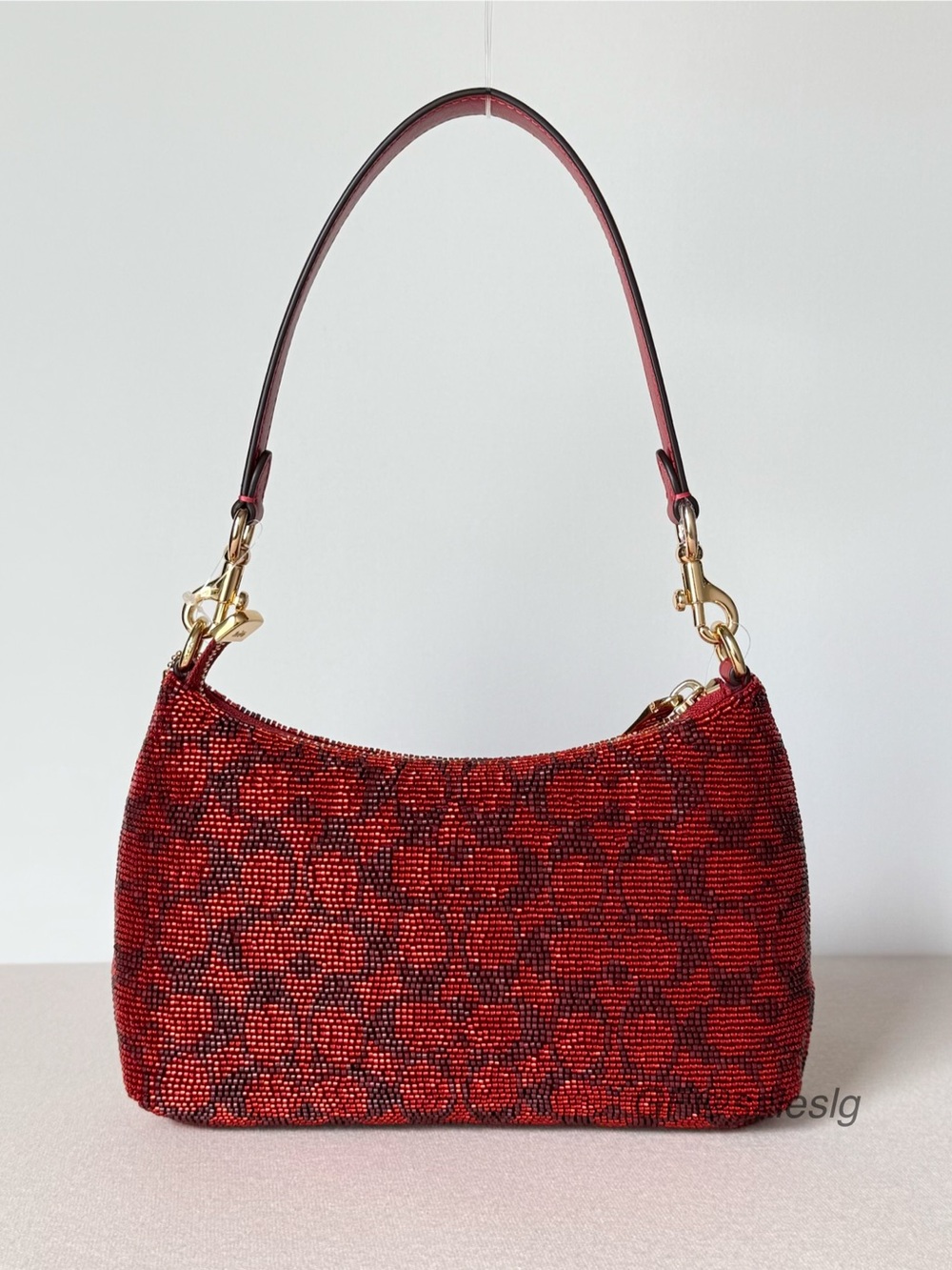 NWT Coach Teri Shoulder Bag With Chain
Signature Beaded Satin Crimson Red CET14 - Picture 5 of 15